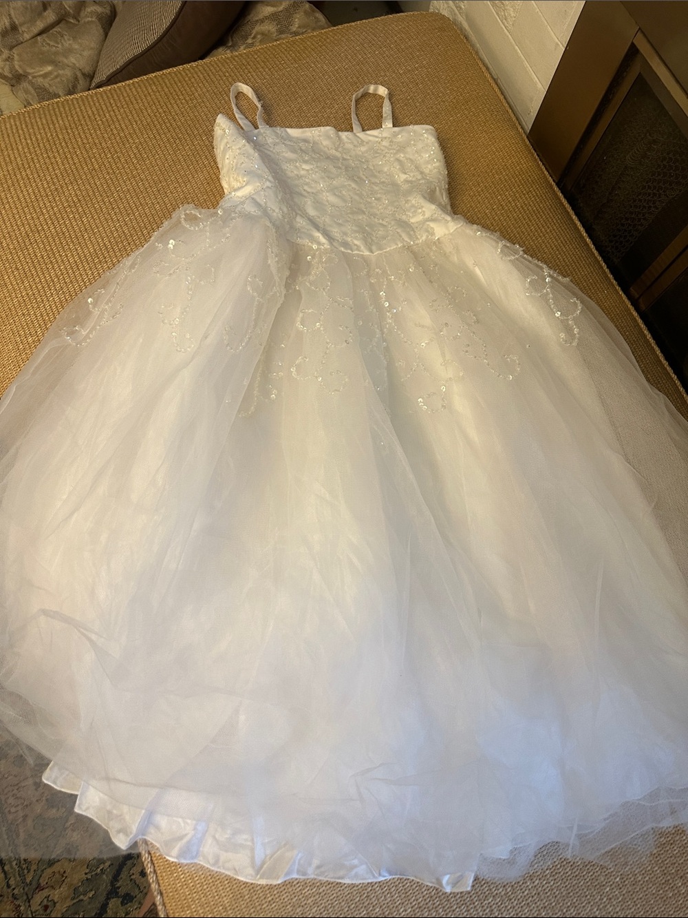 💜B Brand new Sweet Kids White Tulle Flower Girl Dress with Beaded Bodice